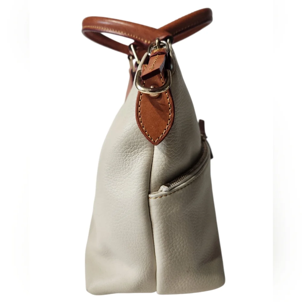 Dooney & Bourke Dillen Pebbled Leather Double Pocket Satchel Cream